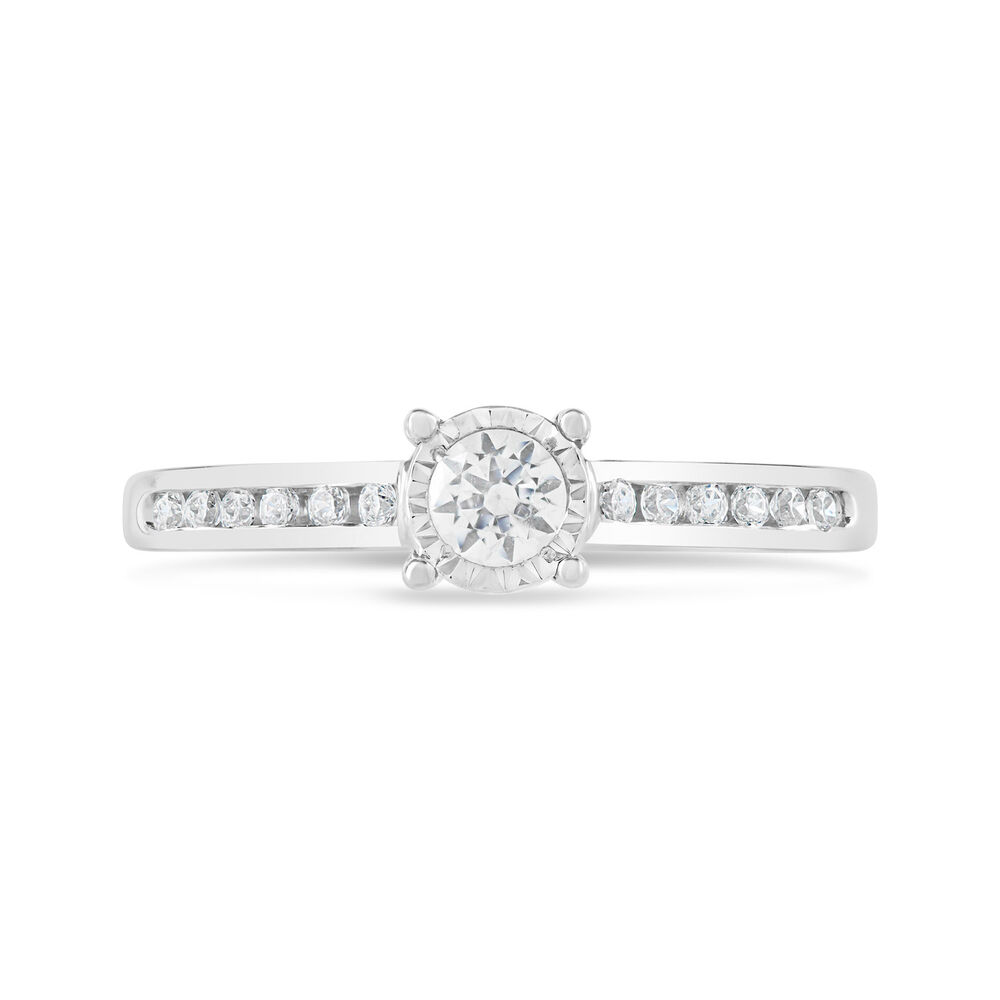 18ct White Gold Illusion Set Solitaire 0.25ct Diamond with Channel Diamond Shoulders Ring image number 1