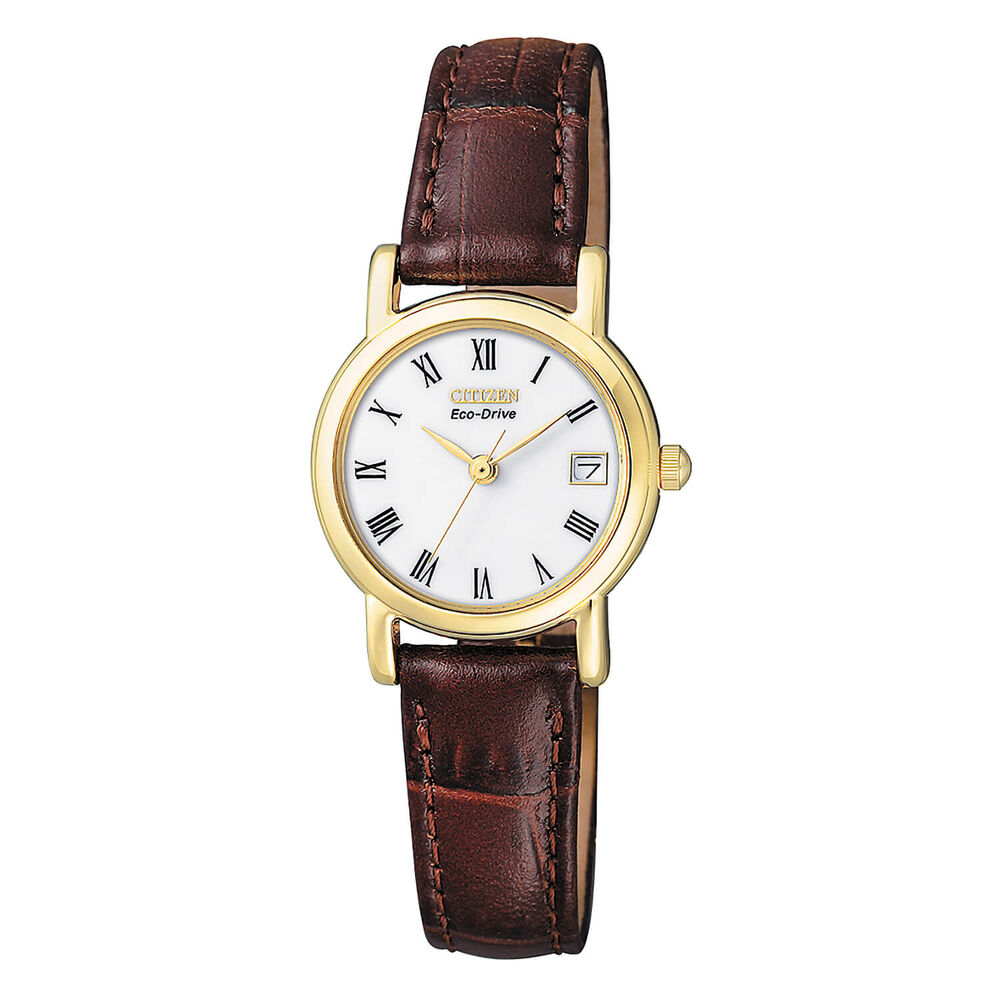 Citizen Round White Dial with Brown Strap