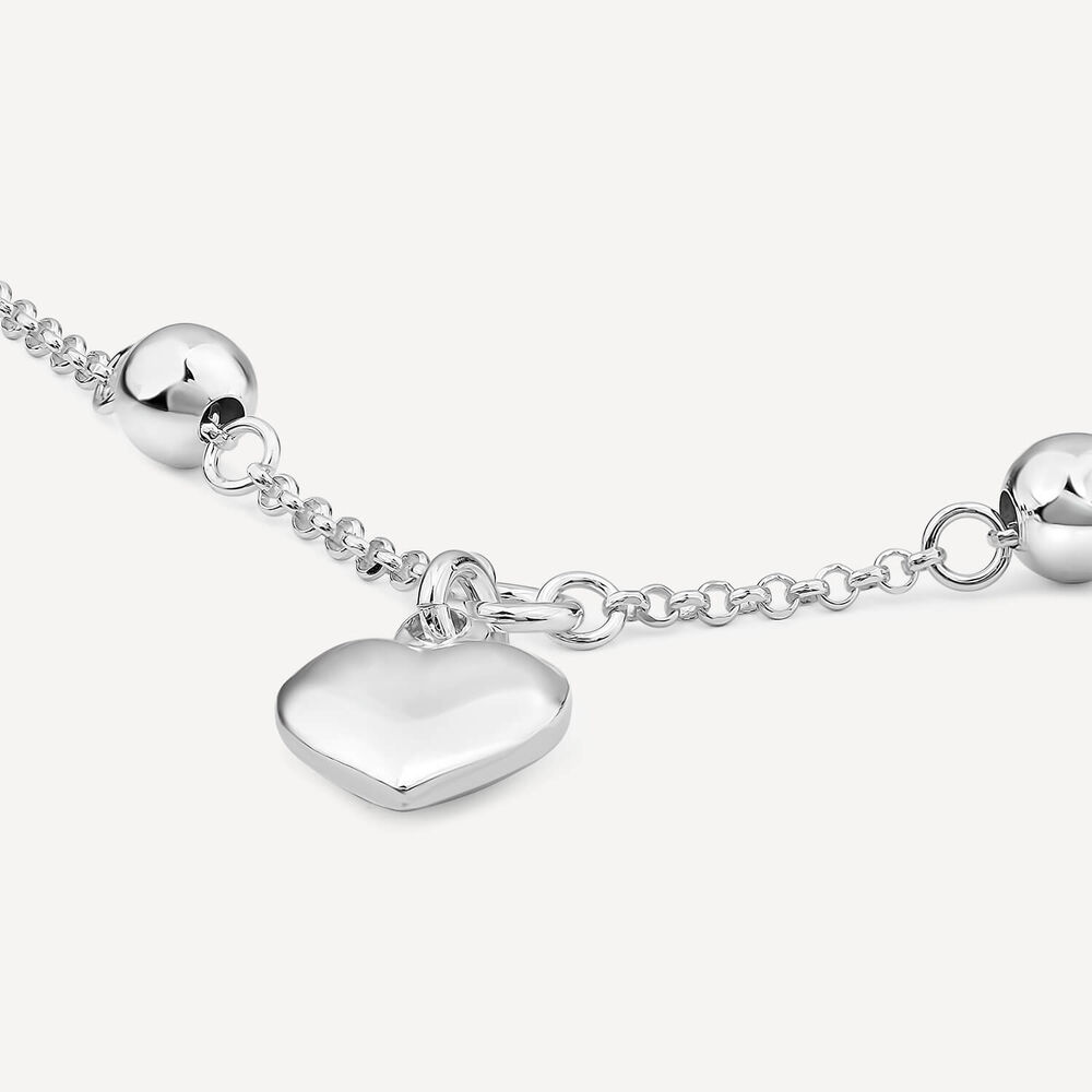 Sterling Silver Heart Drop Pendant Ball Chain Bracelet image number 2