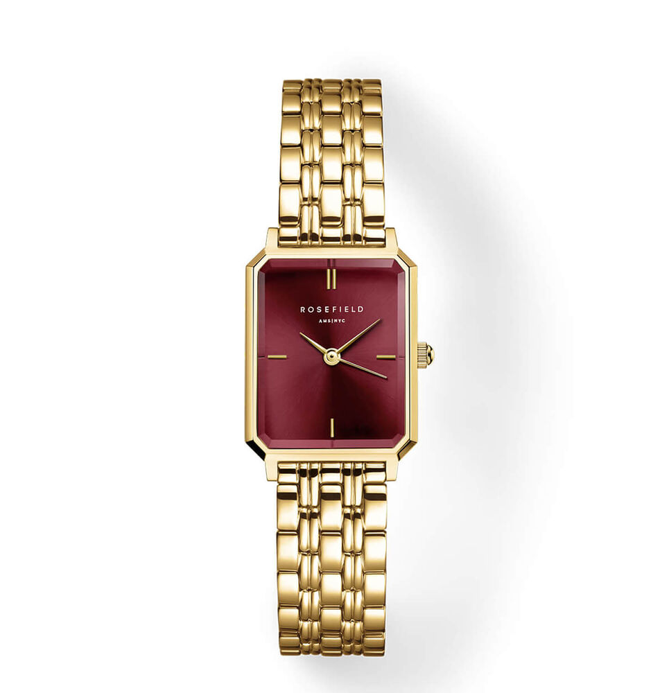 Rosefield Octagon XS Burgundy 19.5x24mm Dial 23k Gold Plated Steel Bracelet Watch image number 0