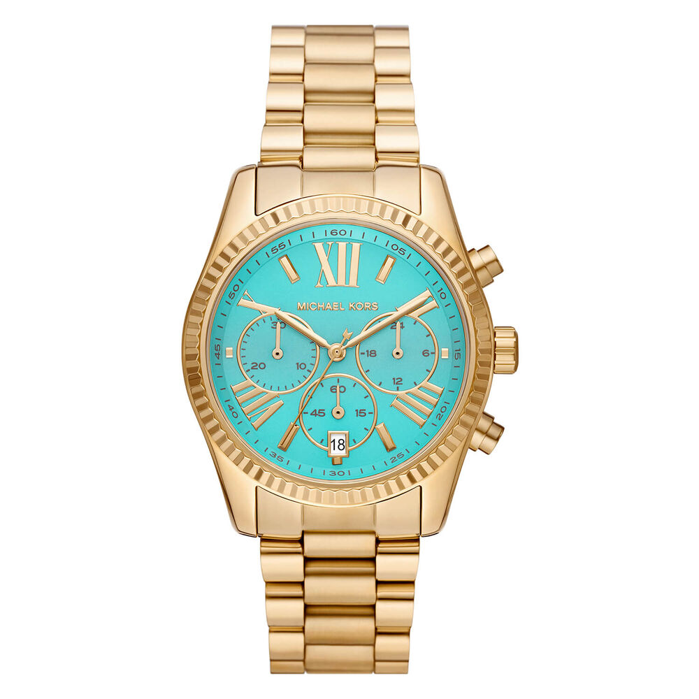 forklare følsomhed sydvest Michael Kors Lexington 38mm Blue Dial Gold Bracelet Watch