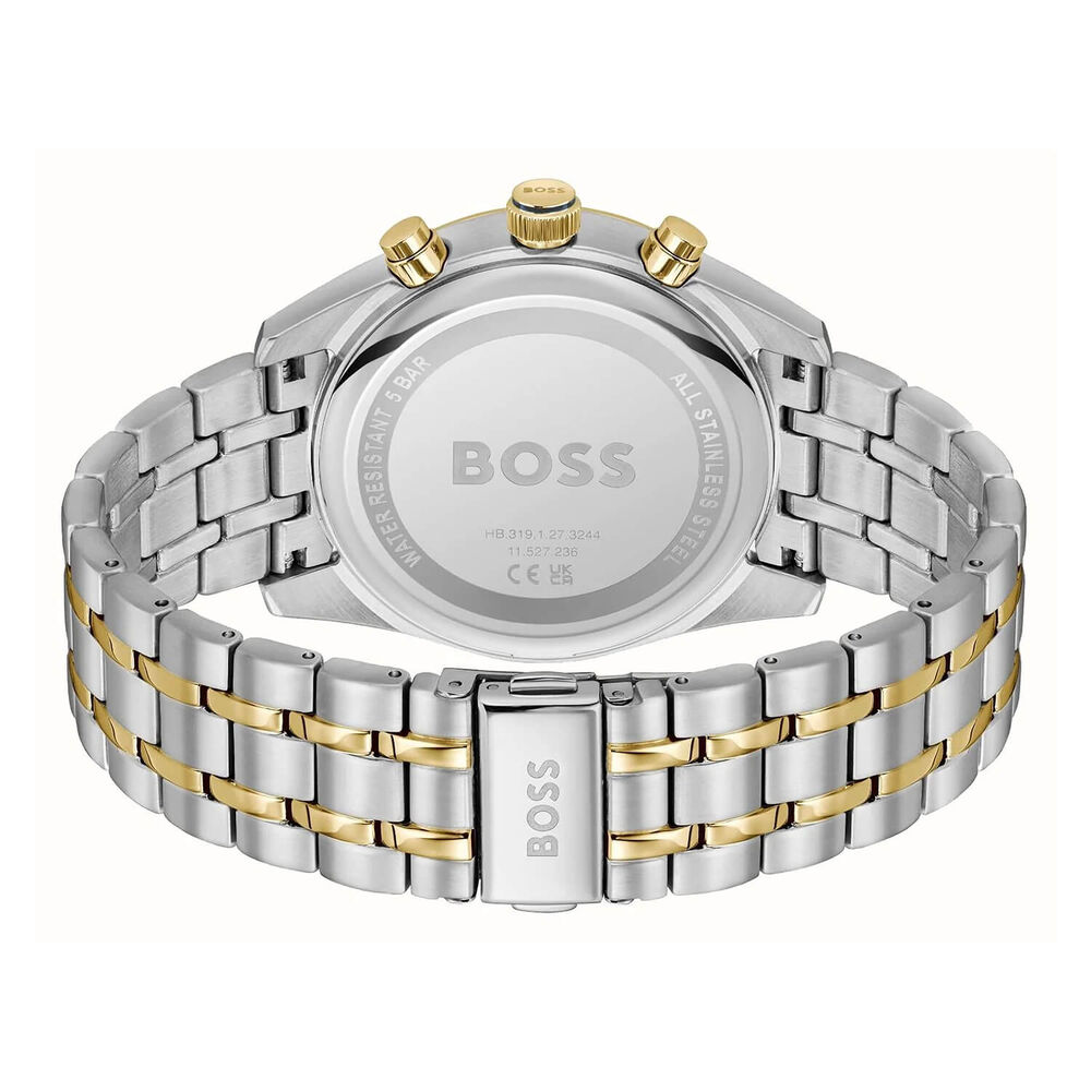 BOSS Skytraveller Chronograph 44mm Blue Dial Gold Tone Bezel & Bracelet Watch