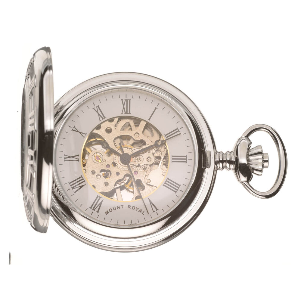 Mount Royal Half Hunter Skeleton Dial Silver Plated Open Roman Numerals Pocket Watch