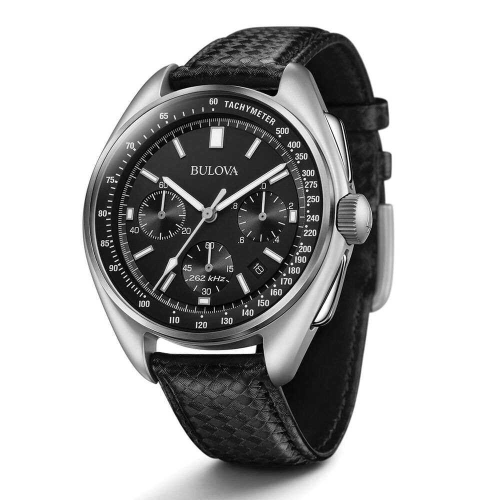 Bulova Moonwatch 43mm Black Dial Steel Case Black Strap Watch