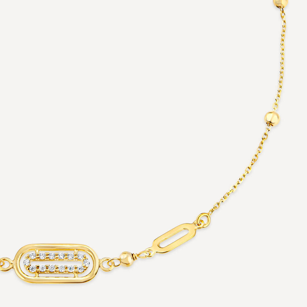 9ct Yellow Gold Oblong Cubic Zirconia Beaded Bracelet image number 1