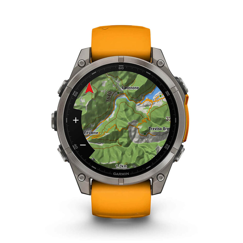 Garmin fenix® 8 AMOLED Sapphire 47mm Titanium Case Spark Orange Graphite Silicon Strap Watch image number 5