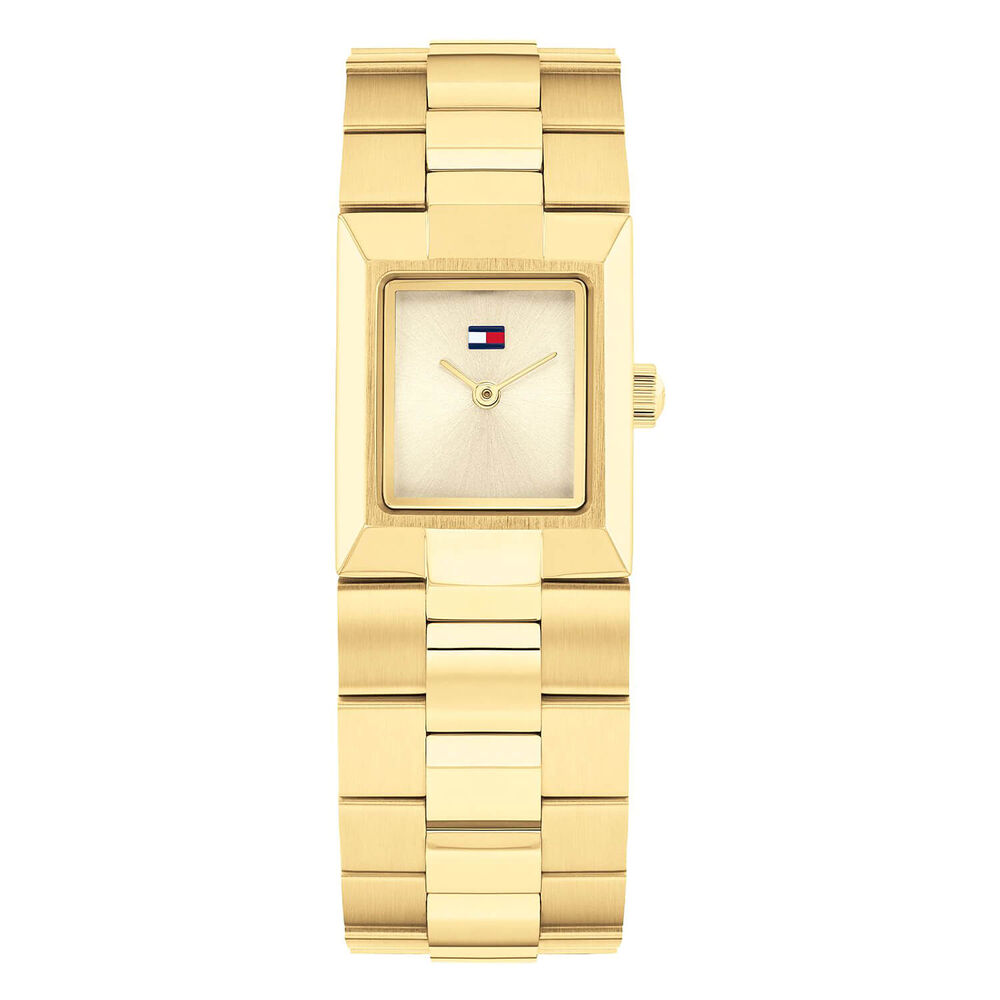 Tommy Hilfiger 25mm Square Gold Dial & Gold-Plated Steel Bracelet Watch image number 0