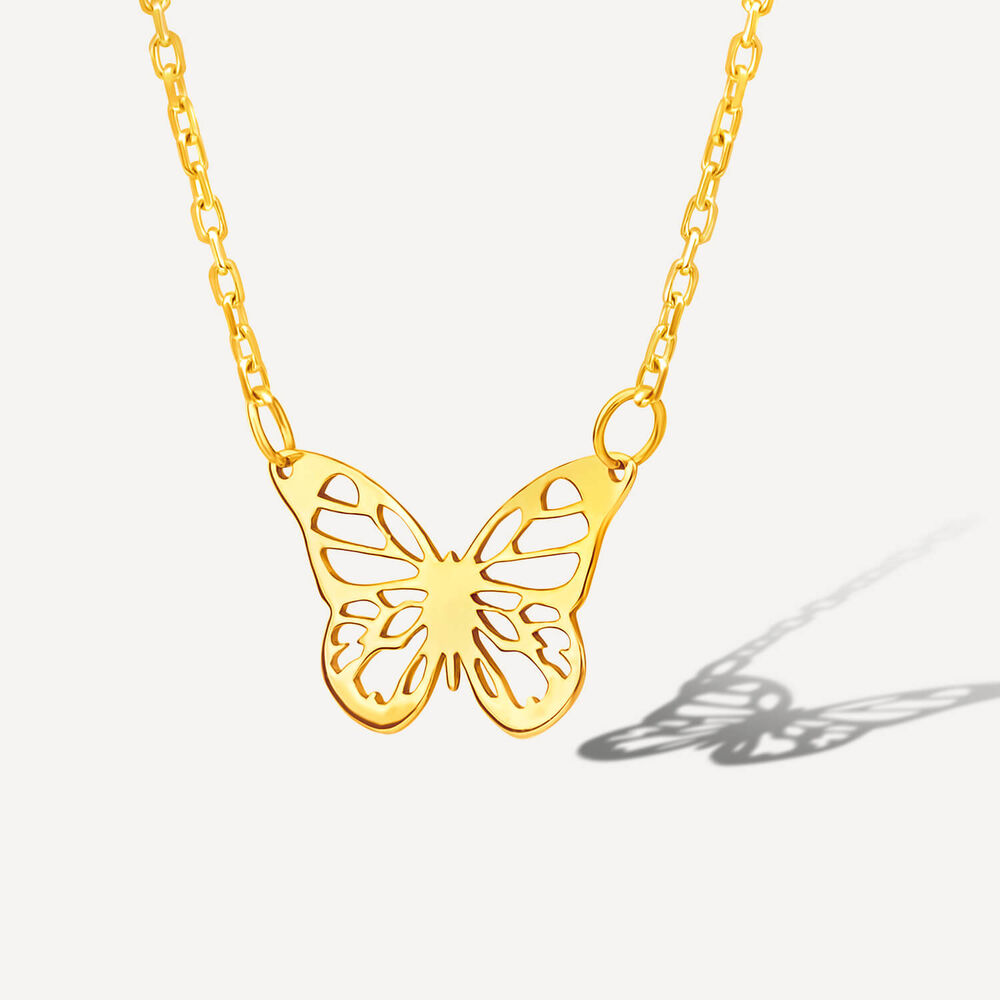 9ct Yellow Gold Small Polished Butterfly Necklet image number 1