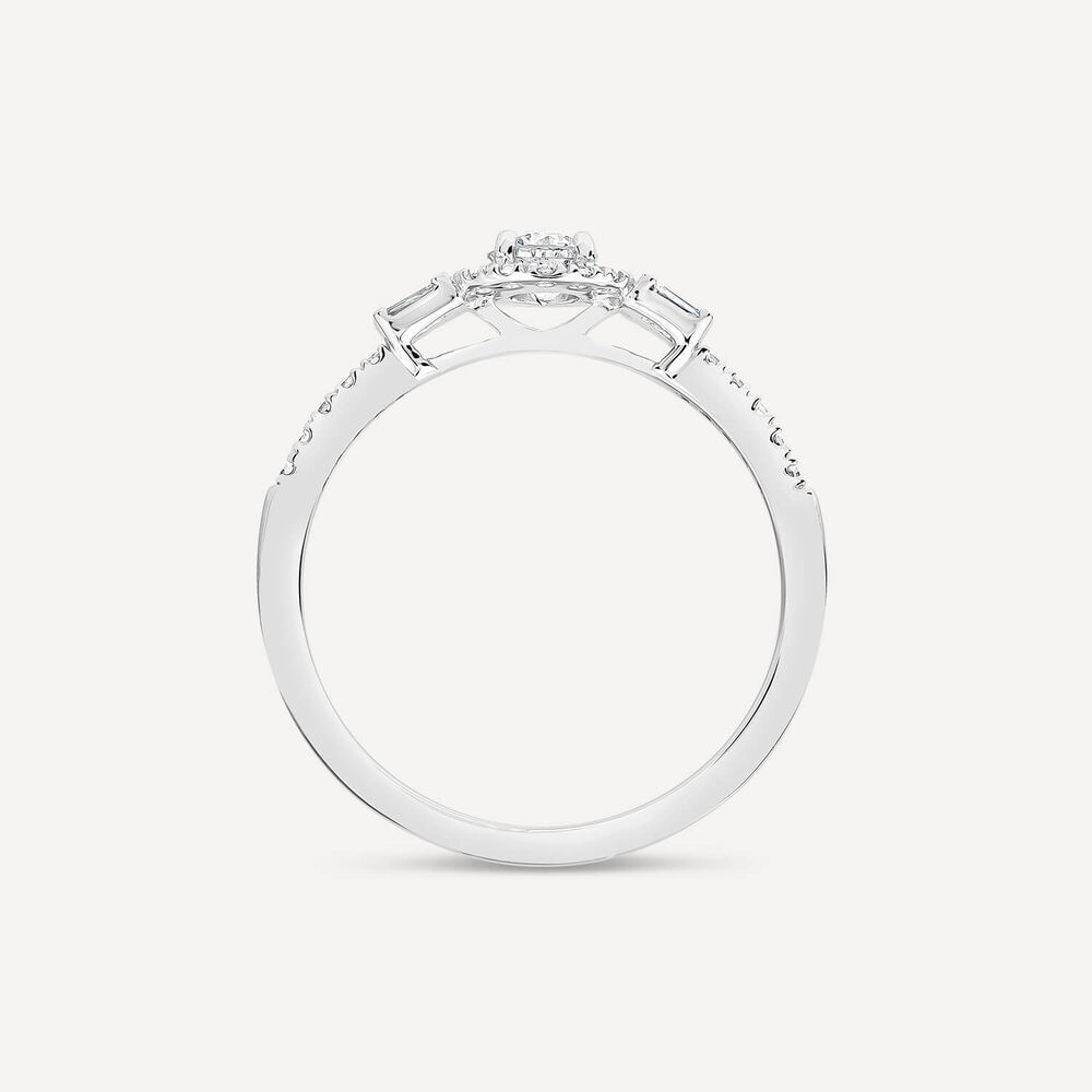 18ct White Gold 0.49ct Diamond Halo Baguette Shoulders Ring image number 3