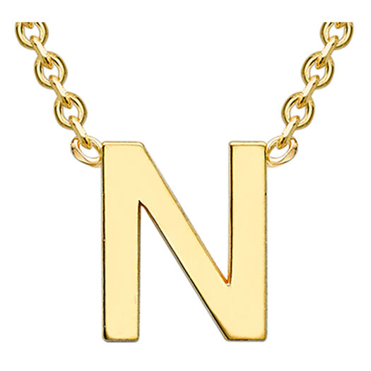 9 Carat Yellow Gold Petite Initial N Necklet (Special Order)