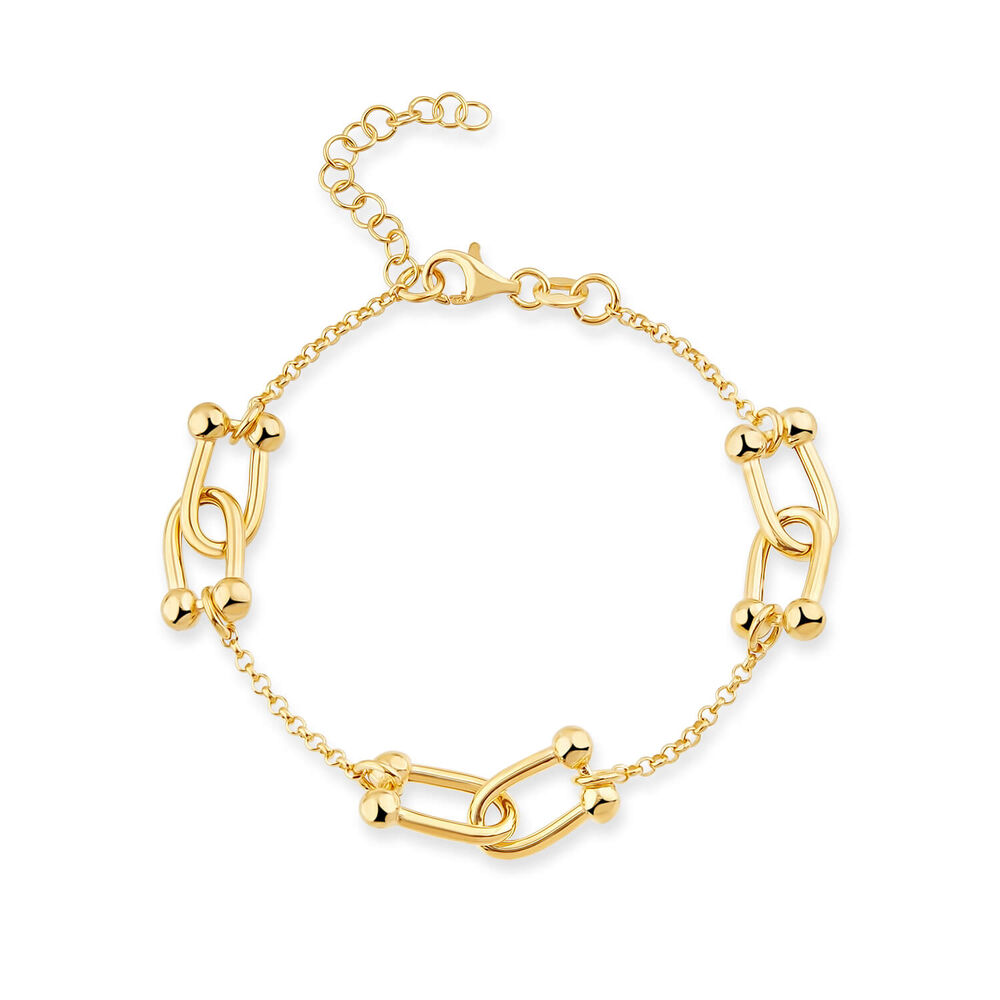 Yellow Gold Plated Sterling Silver Stationed Stirrup Chain Bracelet