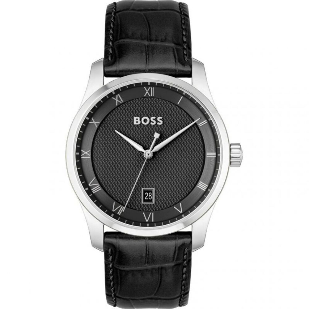 BOSS Principle 41mm Black Dial 3 Hands Black Strap Watch
