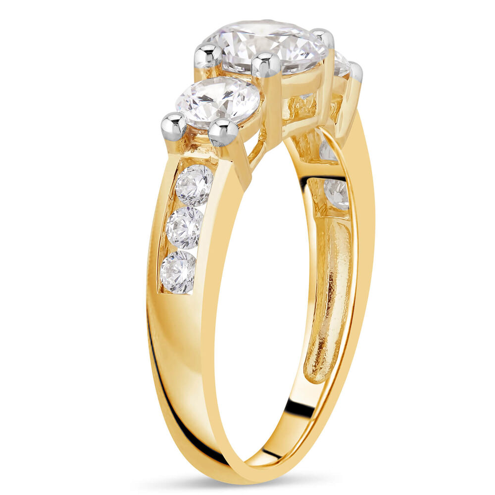 9ct Yellow Gold Graduated Three Stone Cubic Zirconia With  Cubic Zirconia Chain Shoulders Ring image number 3