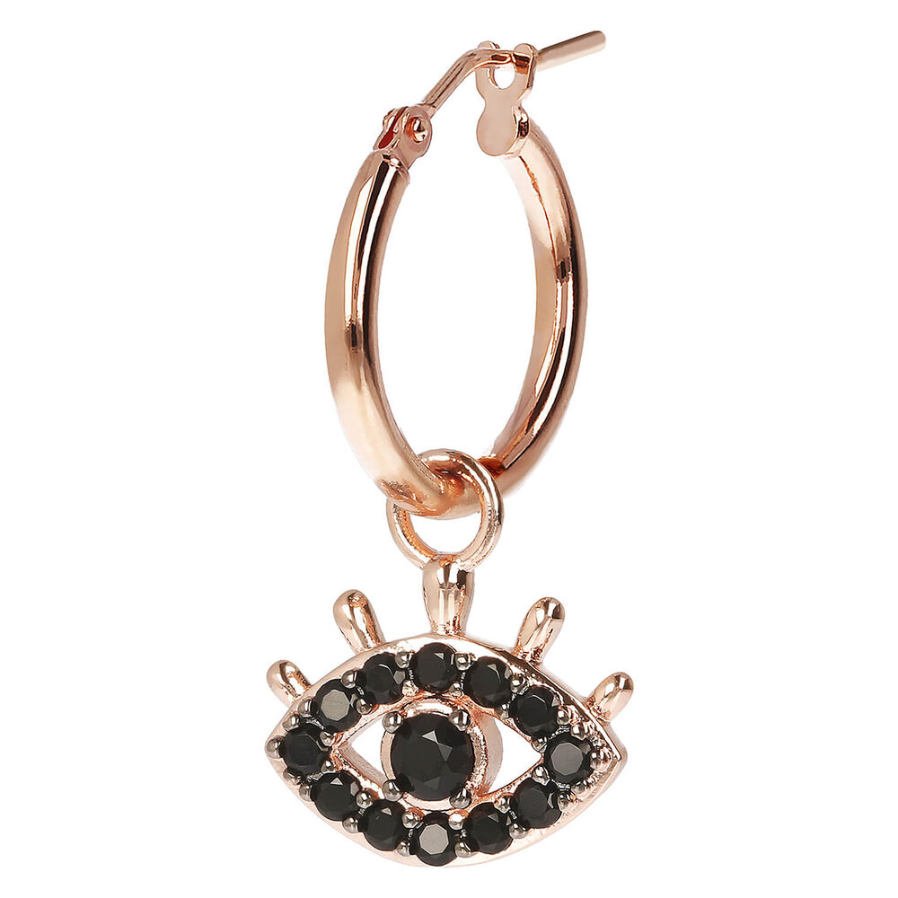 Bronzallure Altissima Collection All Seeing Eye Black Spinel Single Hoop Ladies Earring