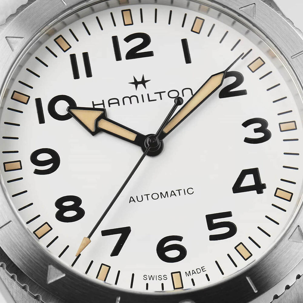 Hamilton Khaki Field Expedition Auto 41mm White Dial Steel Case Green Strap Watch image number 2
