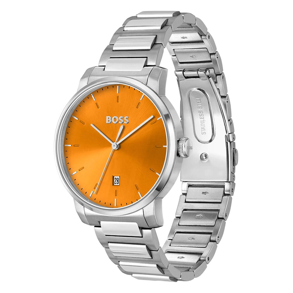 BOSS Dean 41mm Orange Dial Steel Bracelet Watch