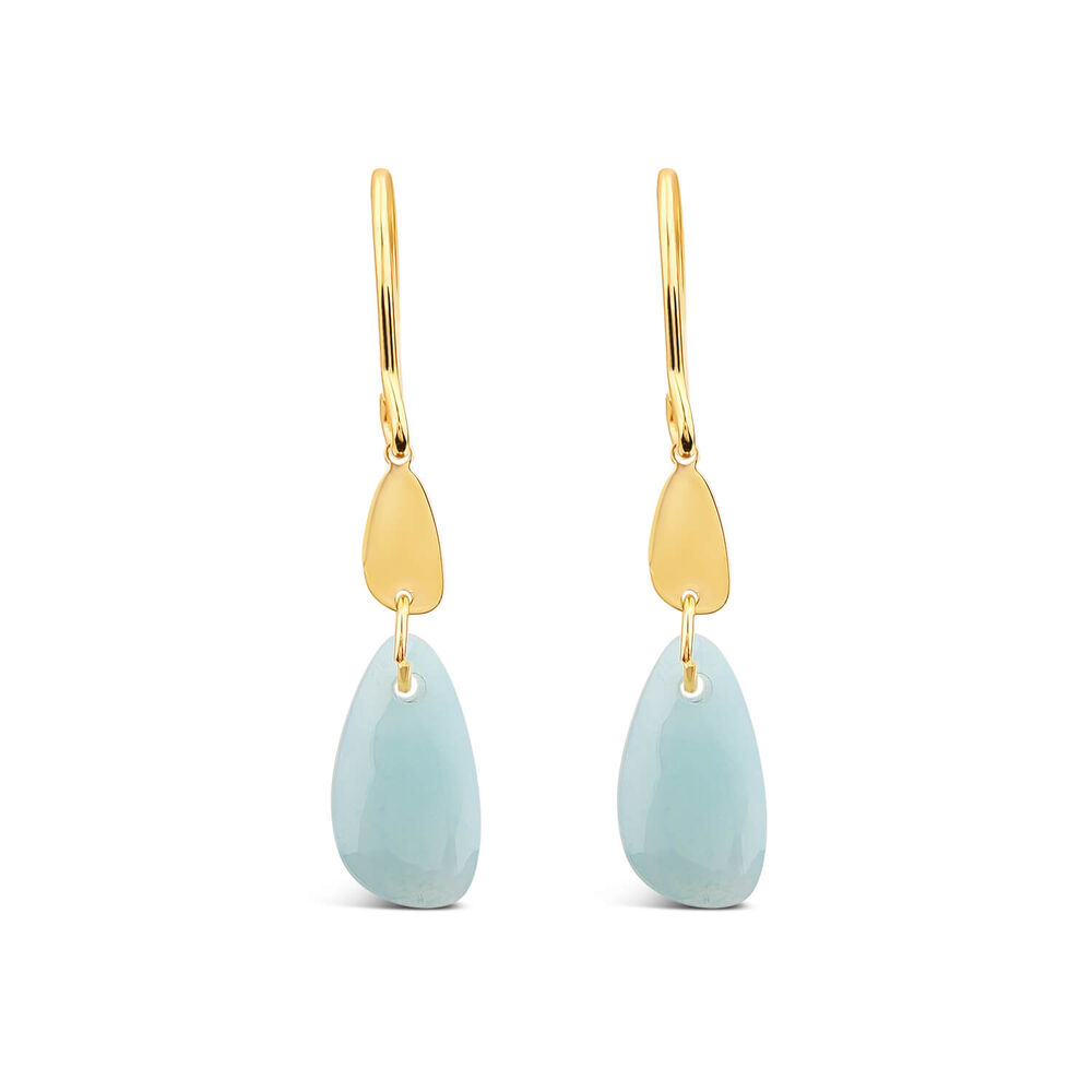 9ct Yellow Gold Polished Disc & Amazonite Blue Drop Earrings image number 0