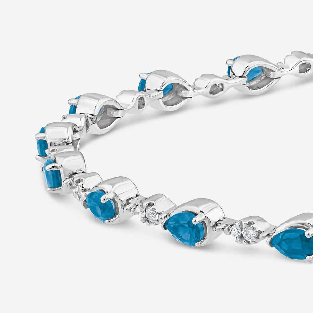 9ct White Gold Pear Sapphire & 0.33ct Diamond Bracelet