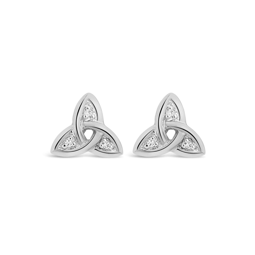 14ct White Gold Diamond Trinity Knot Stud Earrings image number 0