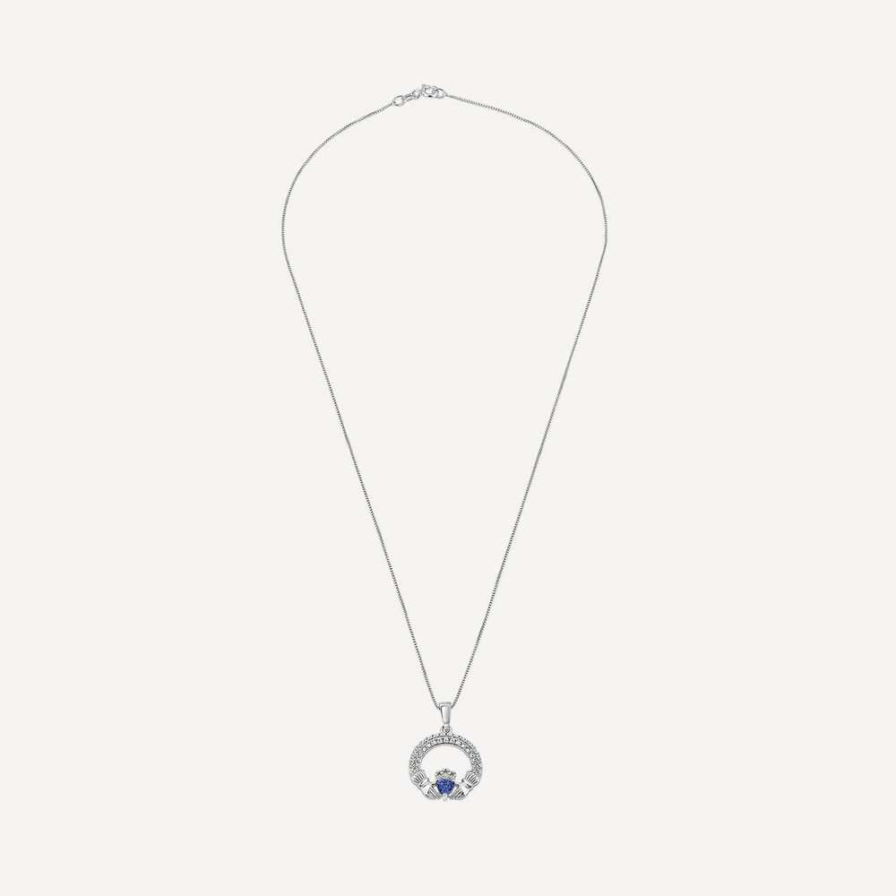 Sterling Silver September Birthstone Pave Cubic Zirconia Claddagh Pendant image number 2