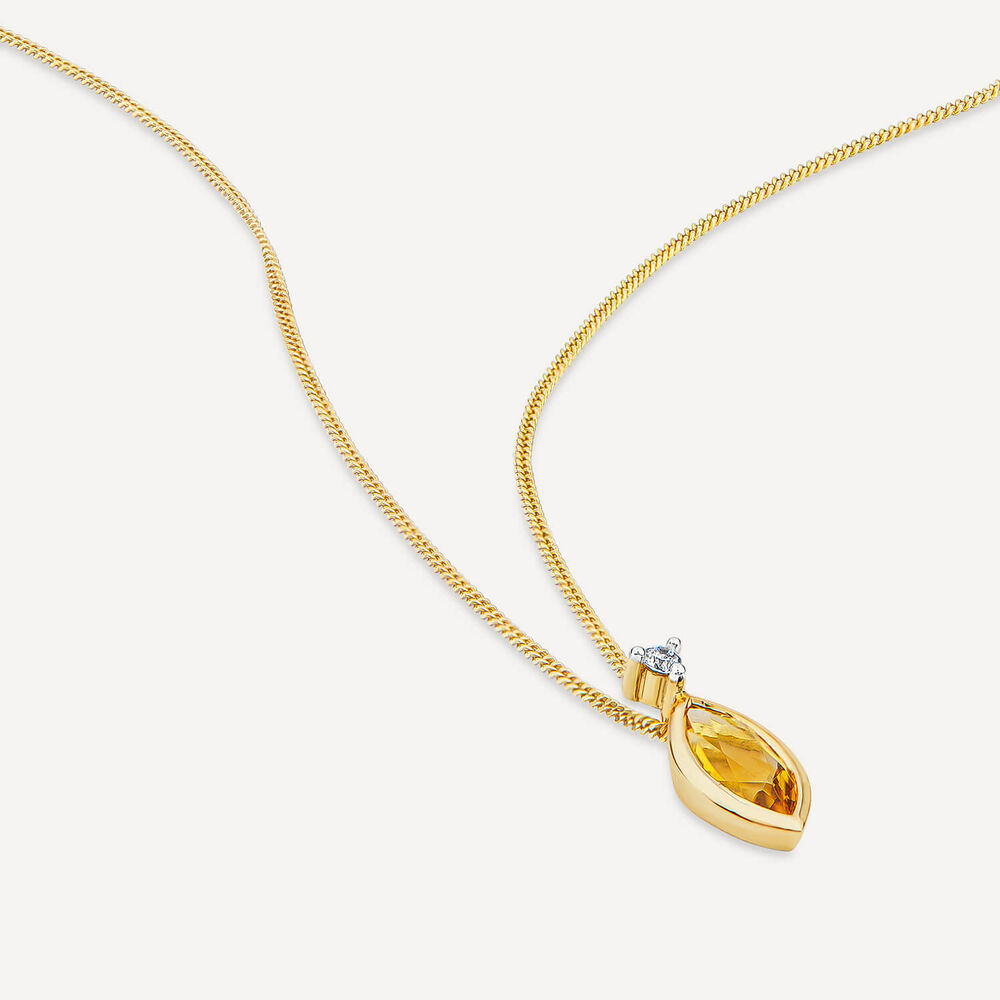 9ct Yellow Gold Marquise Citrine & 0.02ct Diamond Pendant image number 3