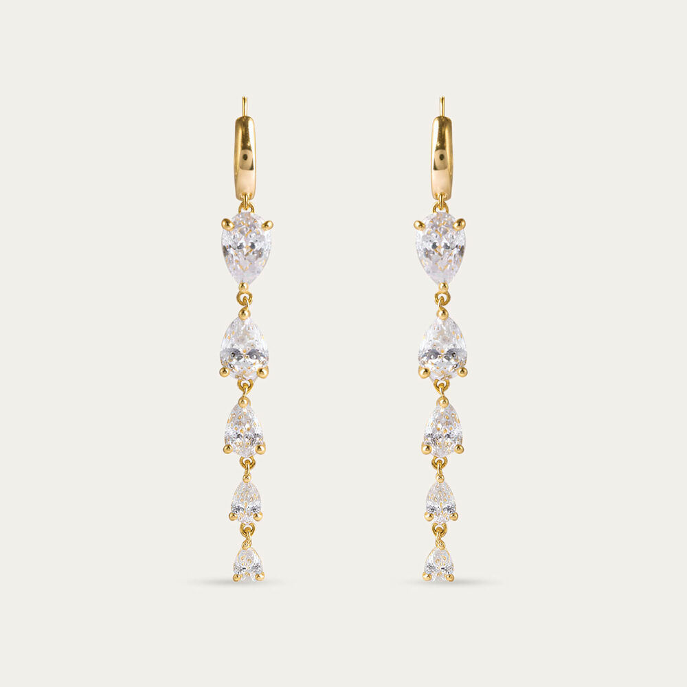Yellow Gold Plated Sterling Silver Pear Cubic Zirconia Drop Earrings