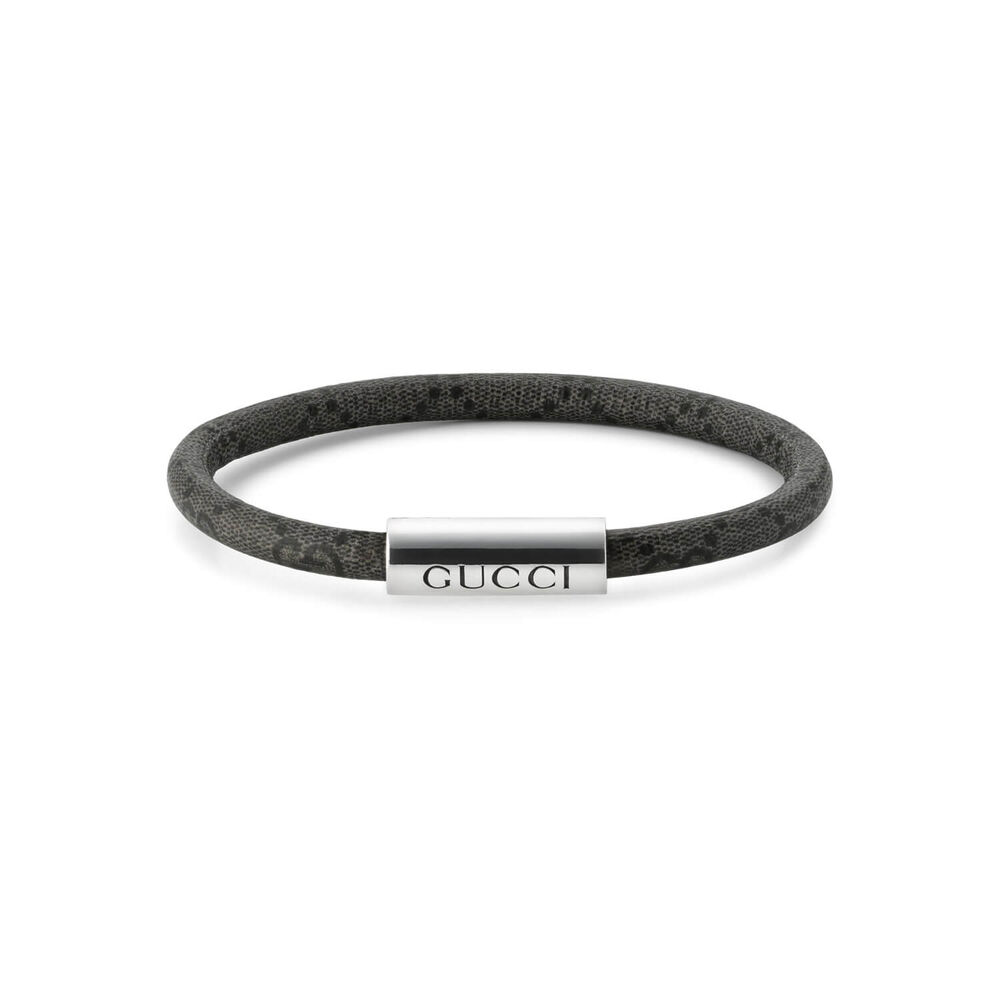 Gucci Trademark Supreme Dark Grey & Black Canvas Sterling Silver Tag Bracelet (Size XL, 19cm)