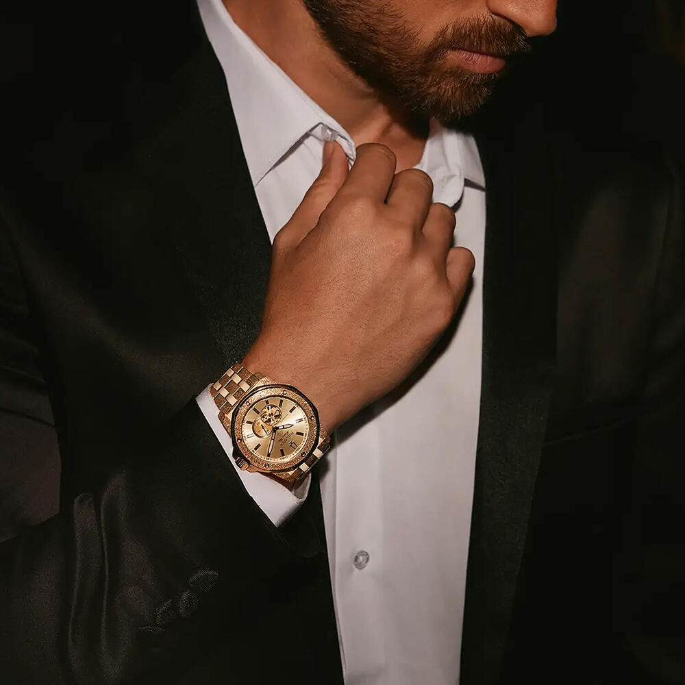 Bulova Marine Star 44mm Gold Dial Yellow Gold Tone Steel Bracelet Watch