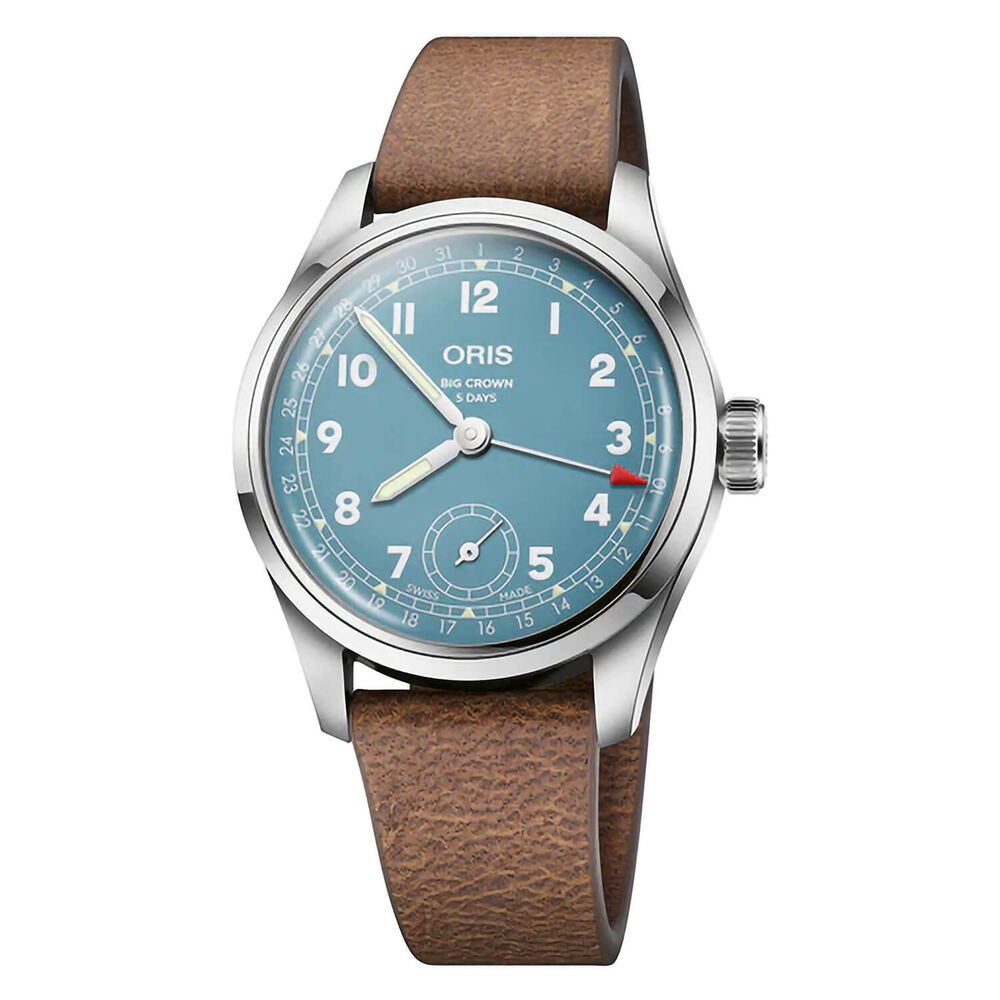 ORIS Big Crown Pointer 38mm Blue Dial Brown Strap Watch image number 0