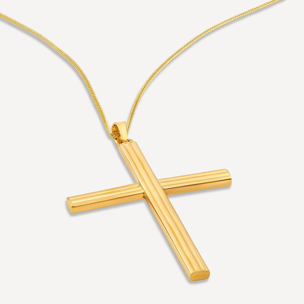 9ct Yellow Gold Ribbed Cross Pendant image number 3