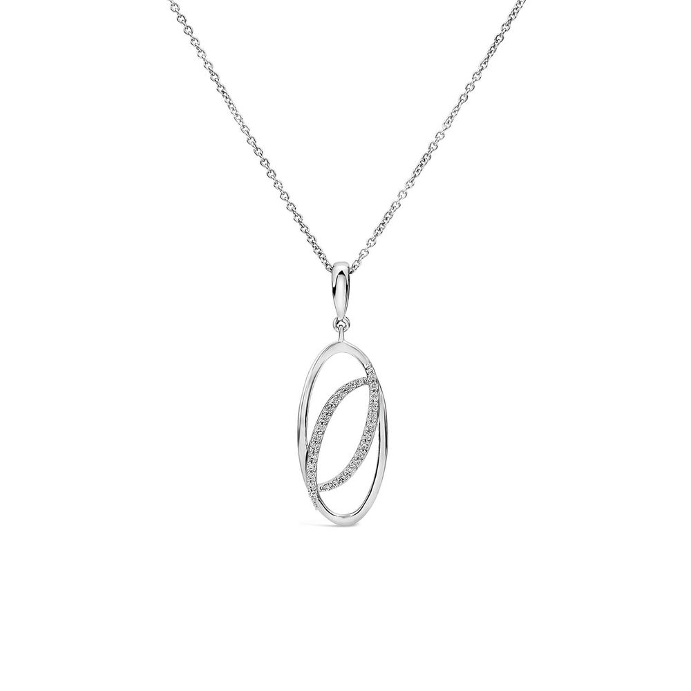 9ct White Gold 0.08ct Diamond Set Double Oval Pendant