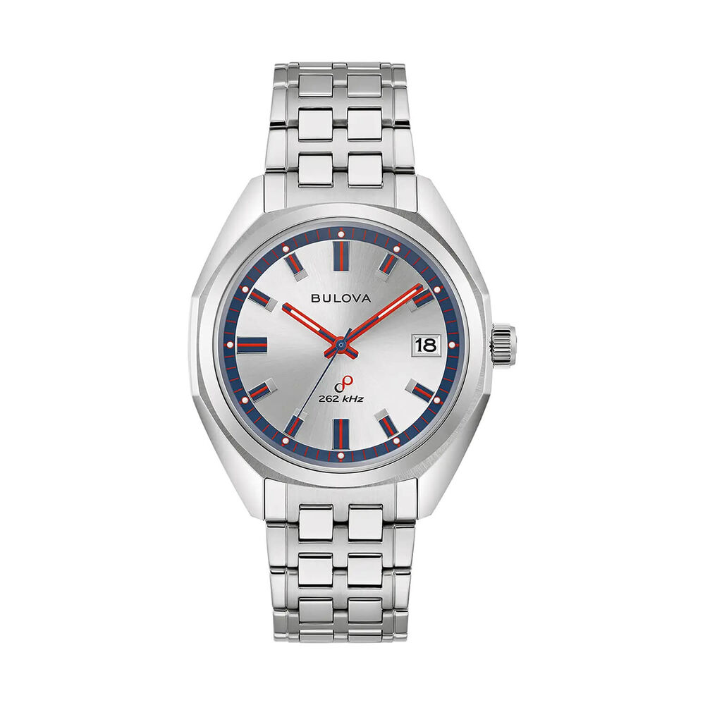 Bulova Jet Star Limited Edition 40mm Silver Dial Steel Bracelet & Blue Leather Strap Watch image number 0