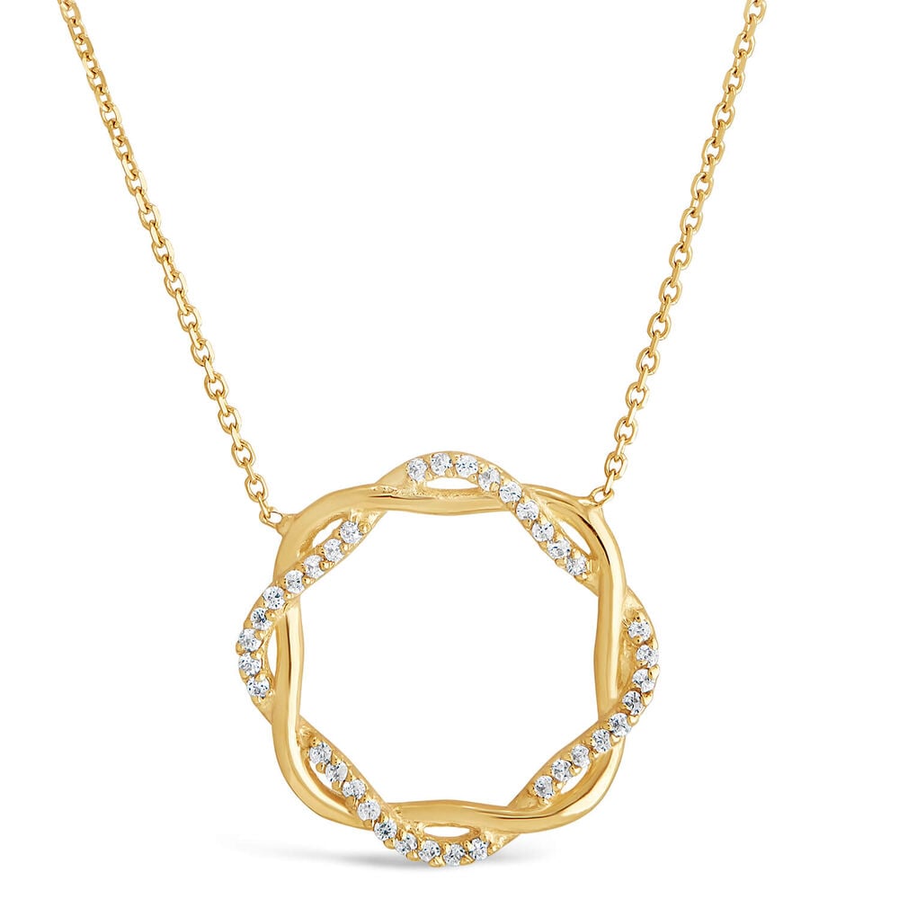 9ct Yellow Gold Plaited Plain and Cubic Zirconia Circle Chain Necklet image number 0