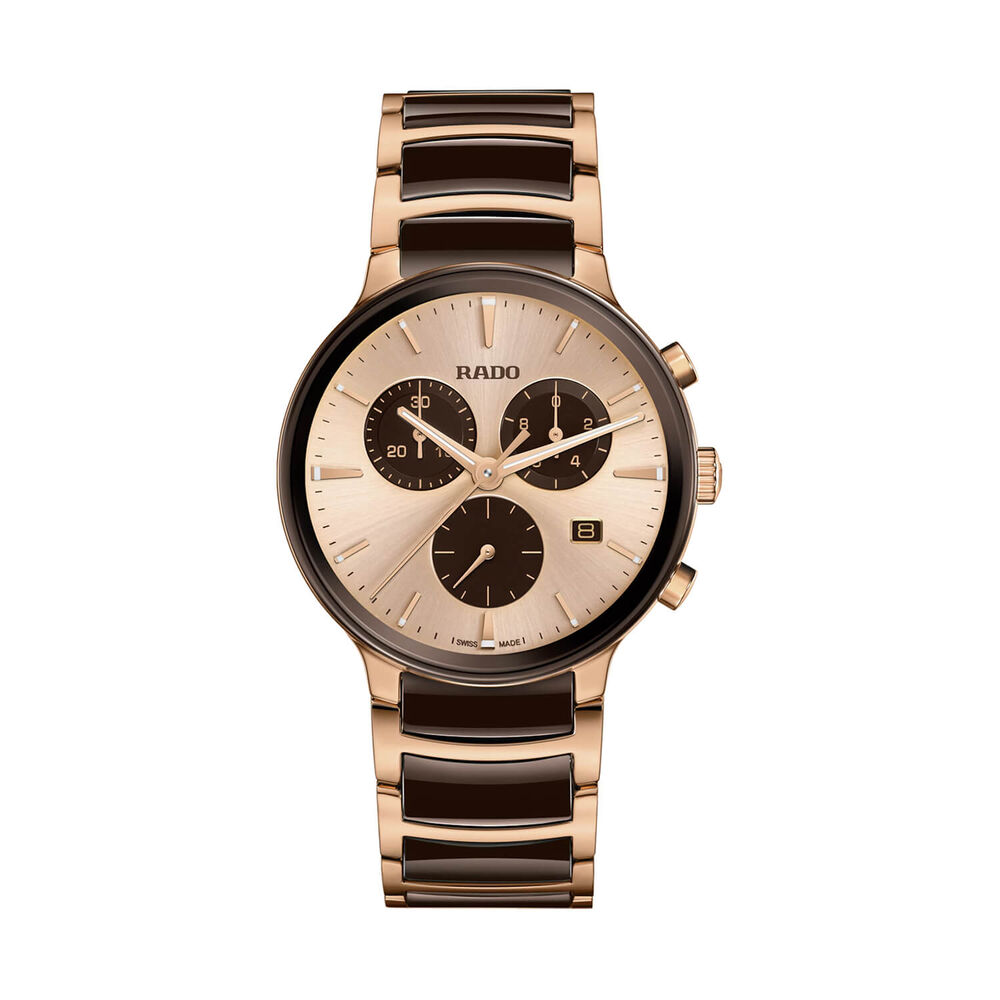Rado Centrix Chronograph 41mm Rose Gold Dial Steel & Ceramic Bracelet Watch image number 0