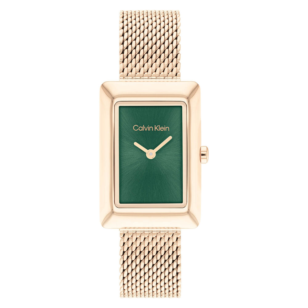 Calvin Klein 22.5mm Green Dial Two Hand Yellow Gold Mesh Bracelet Watch