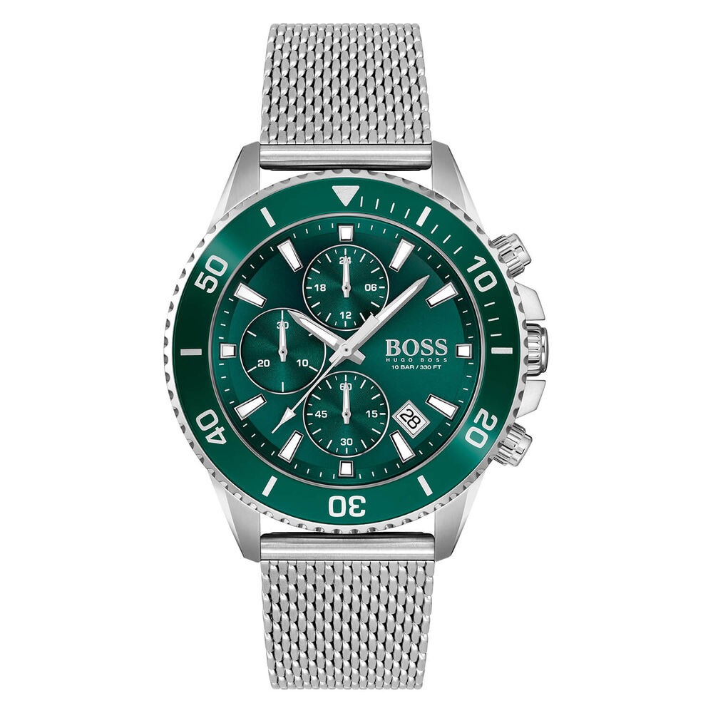 Hugo BOSS Admiral 46mm Green Dial Chrono Steel Case Bracelet Watch