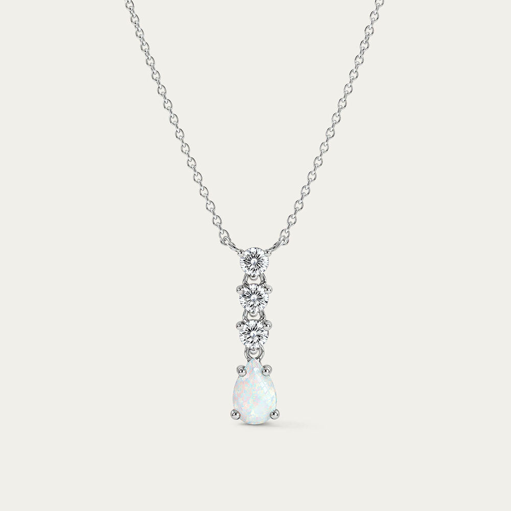 Sterling Silver Pear Opal 3 Cubic Zirconia Top Necklet