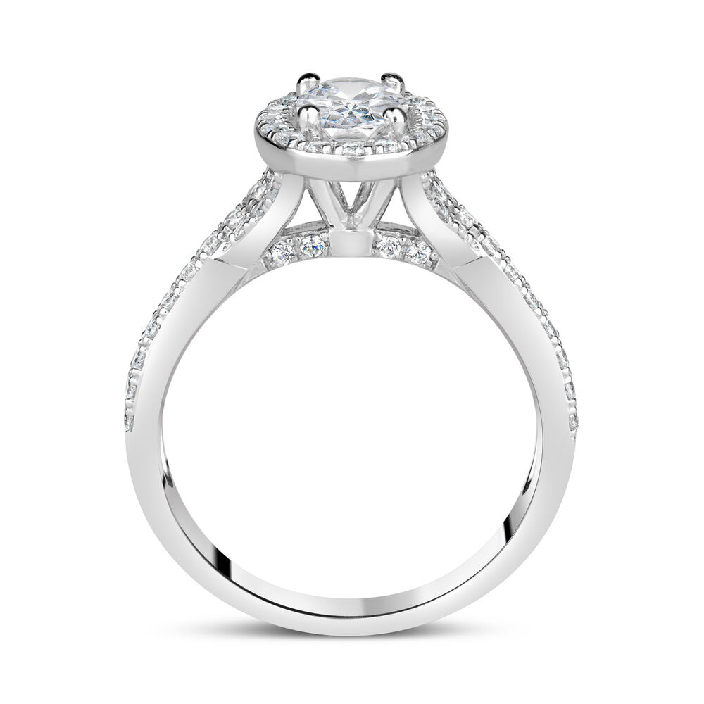 Sterling Silver Cubic Zirconia Halo & Twisted Shoulders Ring image number 2