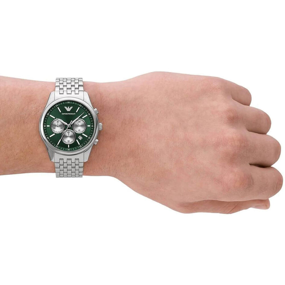 Emporio Armani Antonio Chronograph 41mm Green Dial Steel Bracelet Watch image number 3
