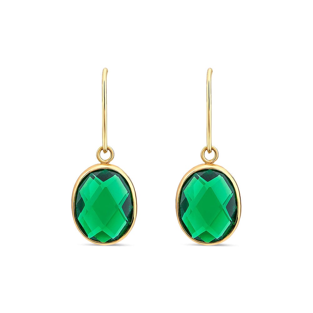 9ct Yellow Gold Green Oval Cubic Zirconia Hook Earrings