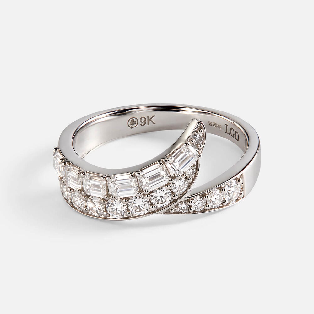 Born Contour 9ct White Gold 1.00ct Lab Grown Round & Emerald Diamond Wishbone Ring