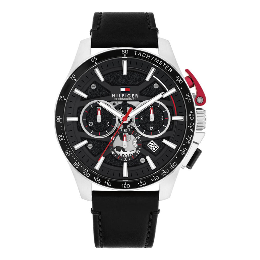 Tommy Hilfiger Bank 44mm Black Dial & Bezel Leather Strap Watch