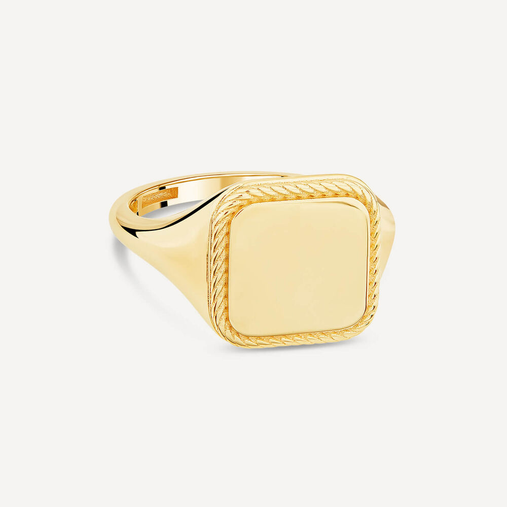 9ct Yellow Gold Square Rope Edge Signet Ring image number 2