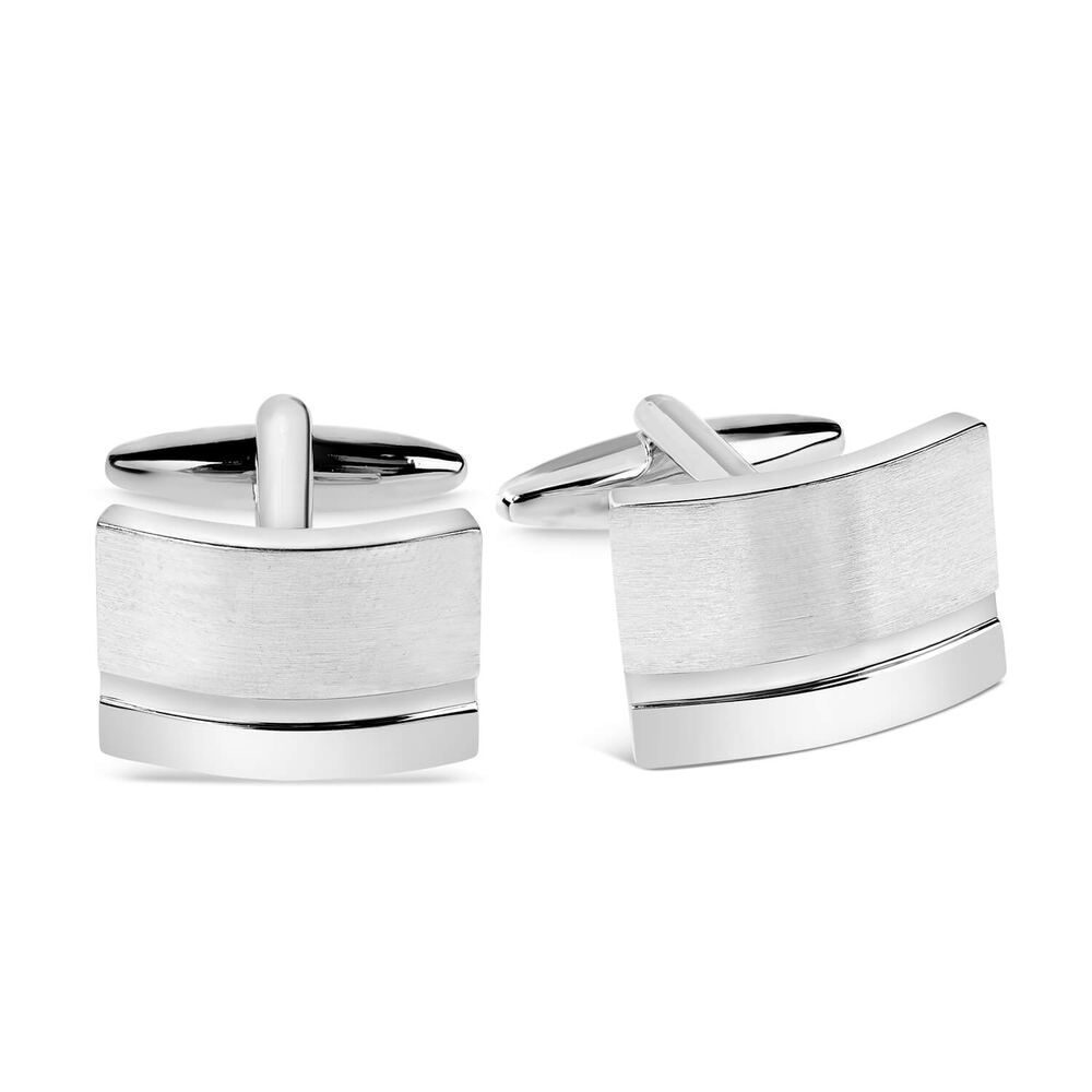 Silver-Plated Rectangle Line Cufflinks image number 1