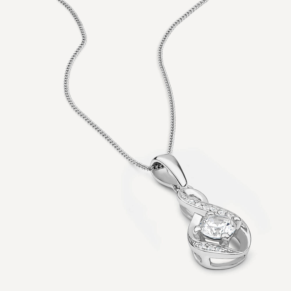 Sterling Silver and Cubic Zirconia April Birthstone Pendant (Chain Included) image number 2
