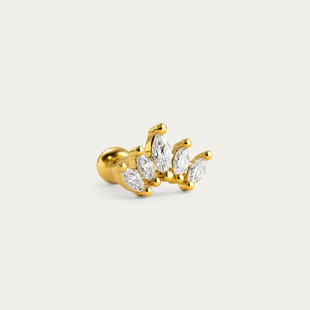 Yellow Gold Plated Sterling Silver Marquise Cubic Zirconia Cluster Single Stud Earring