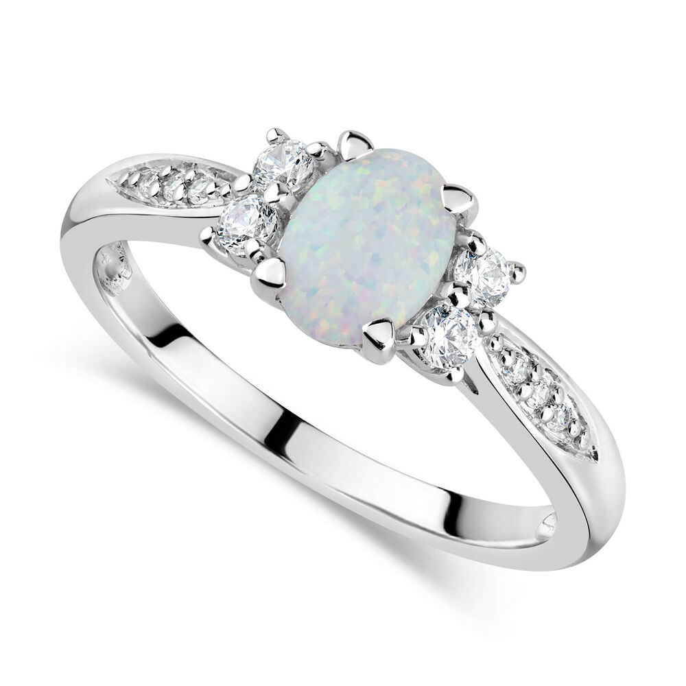 Ladies' 9ct White Gold Opal & Cubic Zirconia Dress Ring