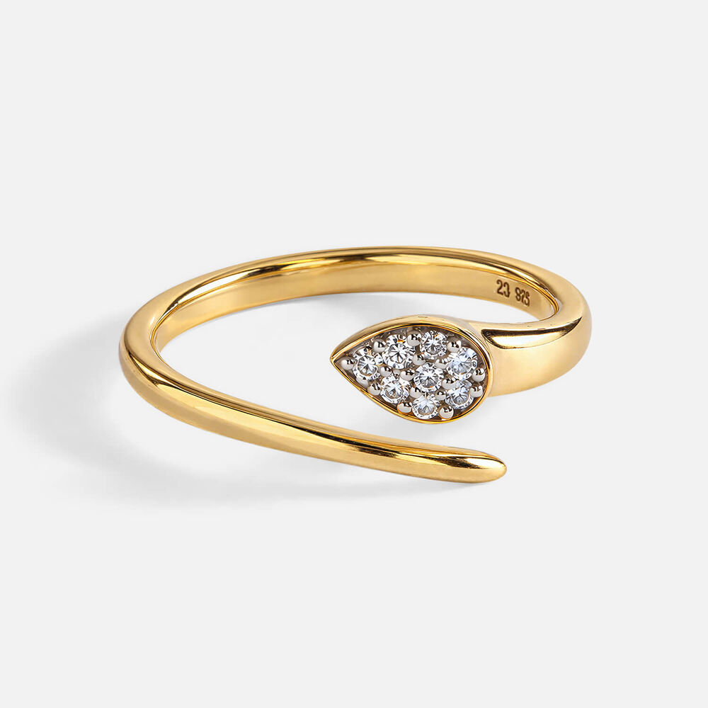 9ct Yellow Gold 0.05ct Diamond Pave Pear Tip Twist Ring