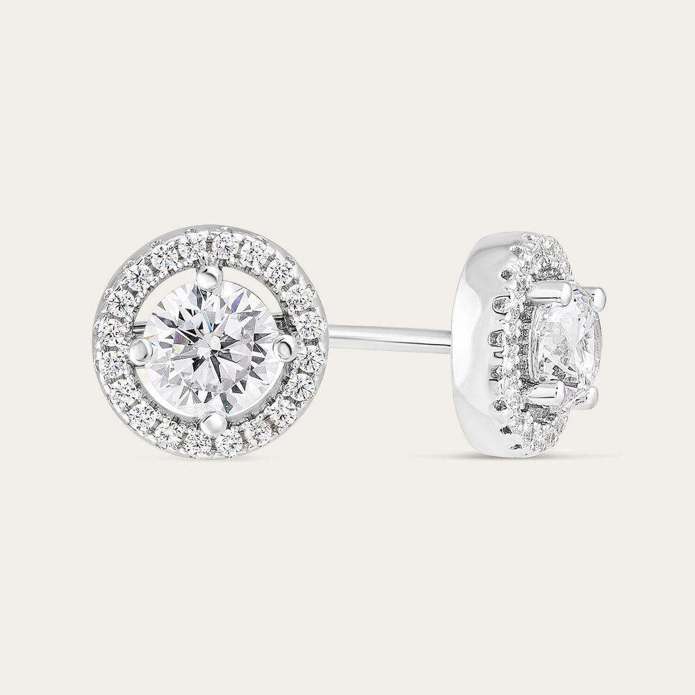 Sterling Silver Cubic Zirconia Halo Stud Earrings