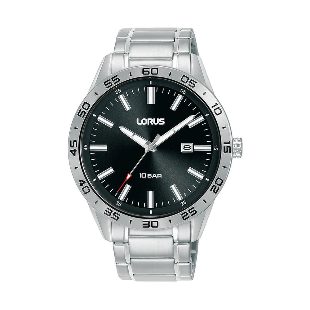 Lorus Quartz Gents 42mm Black Sunray Dial Steel Bezel & Bracelet Watch image number 0